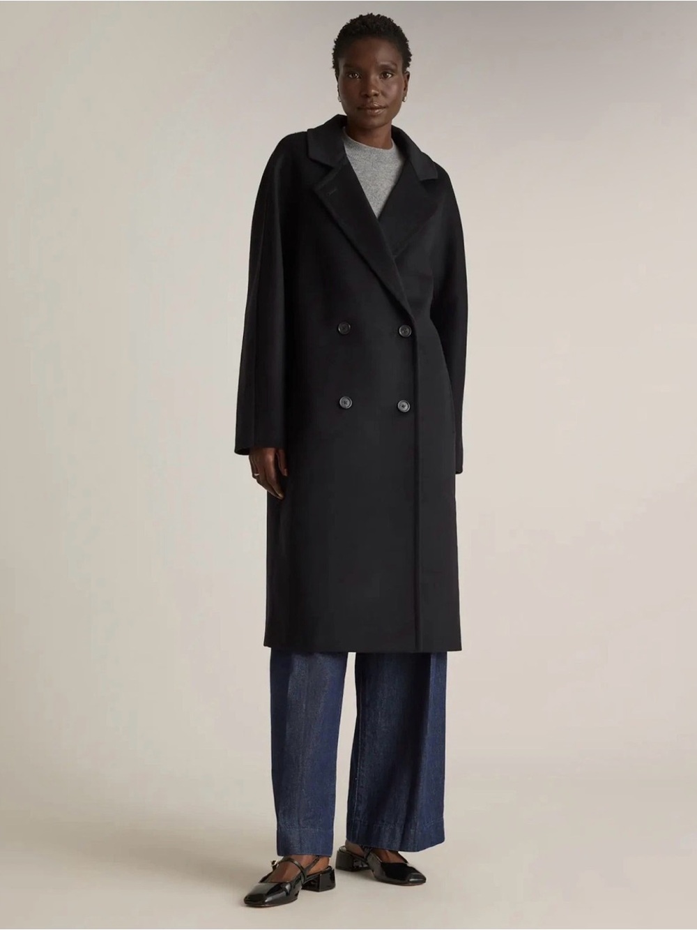 Quince NWT Italian Wool Double-Breasted Slouch Coat Black M Medium